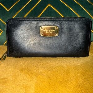 Michael Kors Black Pebbled Leather Continental Zip Wallet